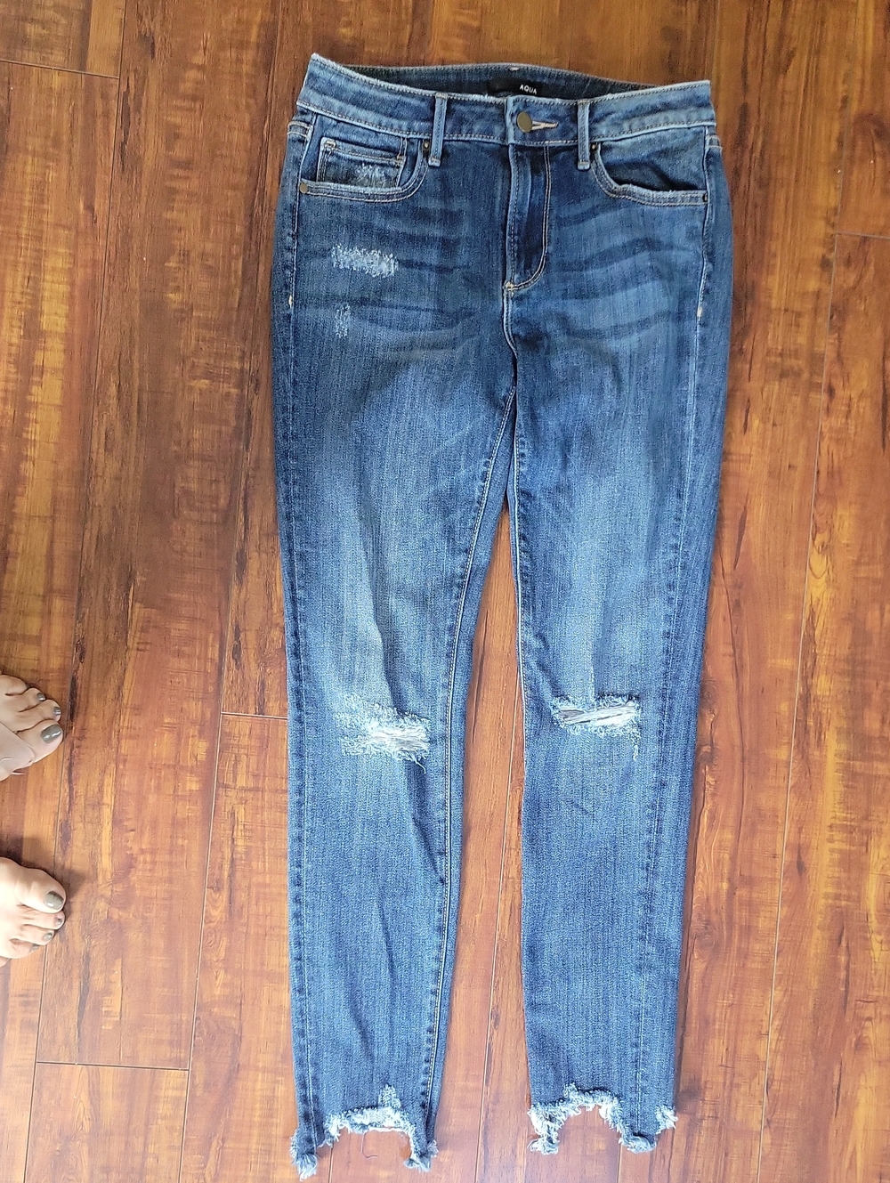 Aqua Dark Blue Distressed Skinny Jeans